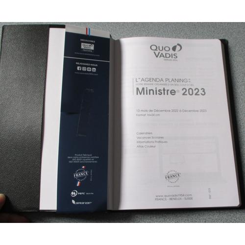 Agenda Semainier 2023 Impala Ministre - 16 X 24 Cm - Noir - Quo Vadis -  Commandez en ligne