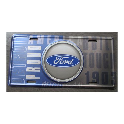 Plaque D'immatriculation Detroit Ford Proud 1903 Bleu Et Grise Bleu Tole Usa En Relief