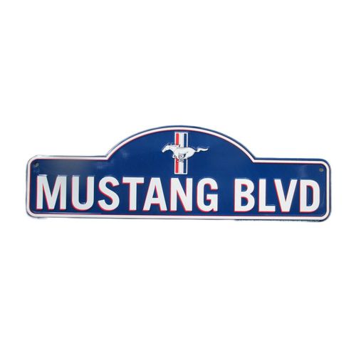 Blason Ford Mustang Boulevard Bleu 46x14cm Déco Americaine Plaque Tole