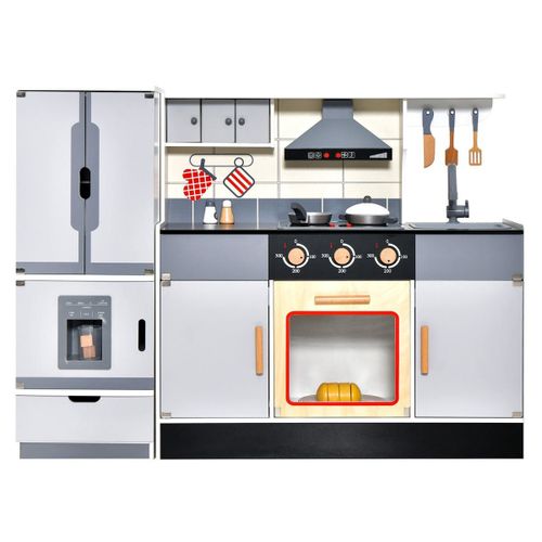 Cuisine Enfants Avec Réfrigérateur Et 12 Accessoires Jeu De Cuisine Avec Machine À Glaçons Espace De Stockage Lumière & Son Pour 3 Ans+ Helloshop26 20_0006456