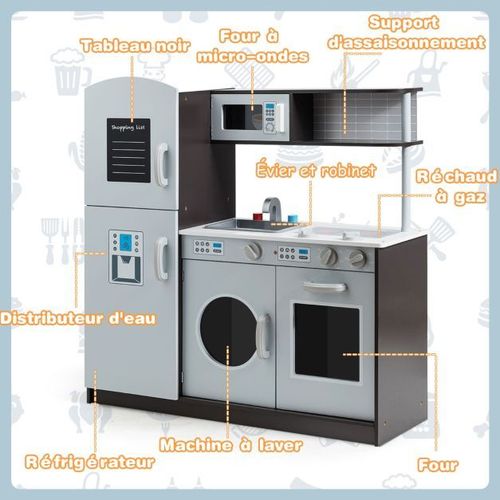 Cuisine Enfant En Bois Avec Sons Réel Jouet Cuisinière Avec Four Micro-Ondes Réfrigérateur Etc De 3 À 8 Ans Helloshop26 20_0006449