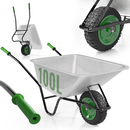 TIMBERTECH® Brouette de Jardin - Max. 210 kg, Pneu Ø40cm, Capacité 100l, Vert - Brouette de Chantier, de Transport