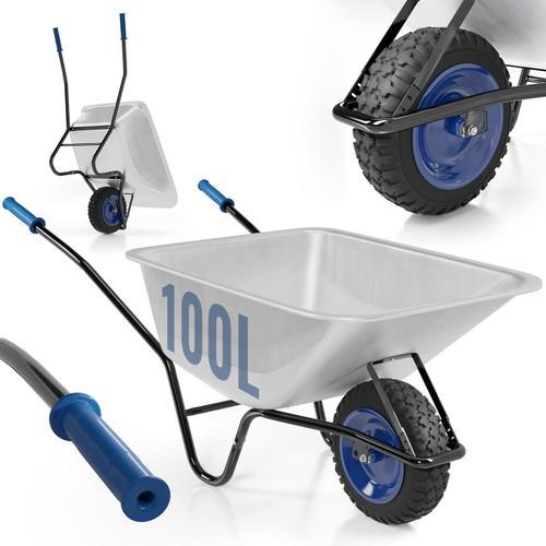 TIMBERTECH® Brouette de Jardin - Max. 210 kg, Pneu Ø40cm, Capacité 100l, Bleu - Brouette de Chantier, de Transport