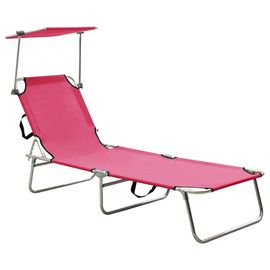 Transat Chaise Longue Bain De Soleil Lit De Jardin Terrasse Meuble D'extérieur Pliable Avec Auvent Rose Aluminium Helloshop26 02_0012831
