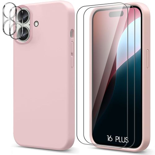 Coque Silicone Rose Pour Iphone 16 Plus Avec 2 Verres Trempés Et 2 Vitres Objectif Arrière - E.F.Connection