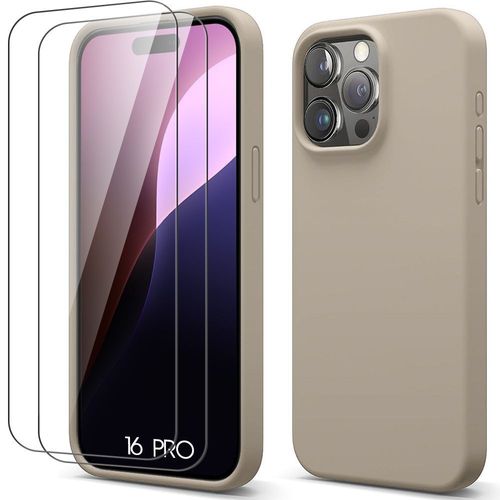 Coque Silicone Pour Iphone 16 Pro - Protection Ultra Slim Anti-Rayures Beige + 2 Verres Trempés - E.F.Connection