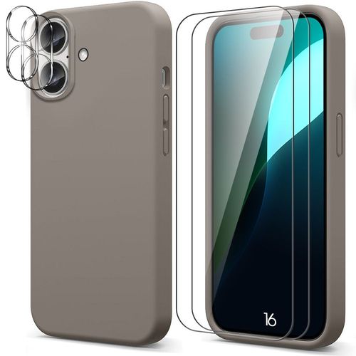 Coque Pour Iphone 16 Silicone Gris + 2 Vitres Verre Trempé Et 2 Verres Caméra Arrière - E.F.Connection