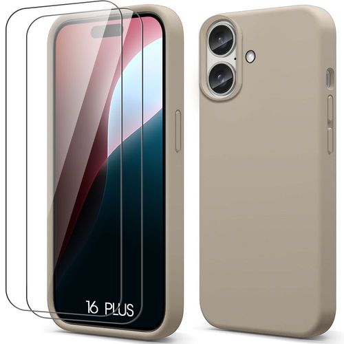 Coque Silicone Pour Iphone 16 Plus - Protection Ultra Slim Souple Mat Beige + 2 Verres Trempés - E.F.Connection