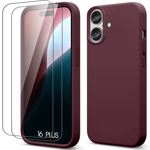 Coque + 2 Verres Trempés Pour Iphone 16 Plus - Protection Silicone Slim Antichoc Anti-Rayures Bordeaux - E.F.Connection