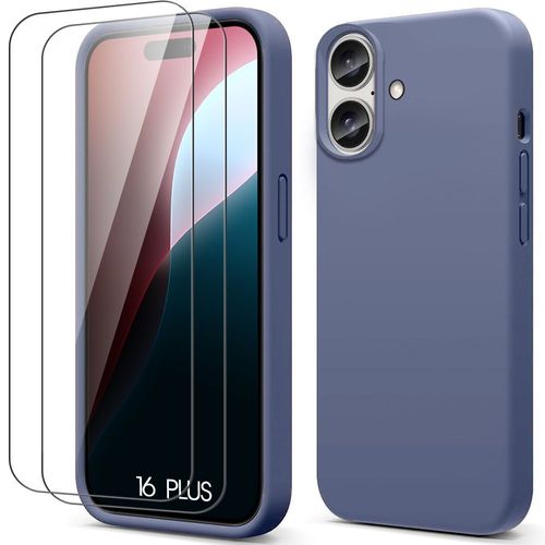 Coque Pour Iphone 16 Plus - Protection Silicone Liquide Ultra Slim Bleu Nuit + 2 Verres Trempés - E.F.Connection