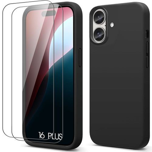 Coque + 2 Verres Trempés Pour Iphone 16 Plus - Protection Silicone Doux Ultra Slim Antichoc Noir - E.F.Connection
