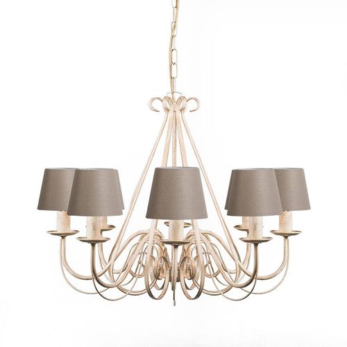 Qazqa Classique/Antique /Rustique Salle A Manger Suspension / Lustre / Chandelier / Luminaire / Lumiere / ÃClairage Crã¿Me 60 Cm Avec Bouchons De Serrage Taupe - Giuseppe 8 Mã©Tal /Tissu...