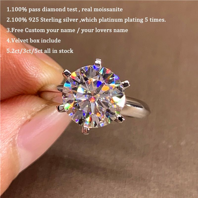 5 Carats R el Moissanite Bague De Fian ailles Femmes 14K Plaqu