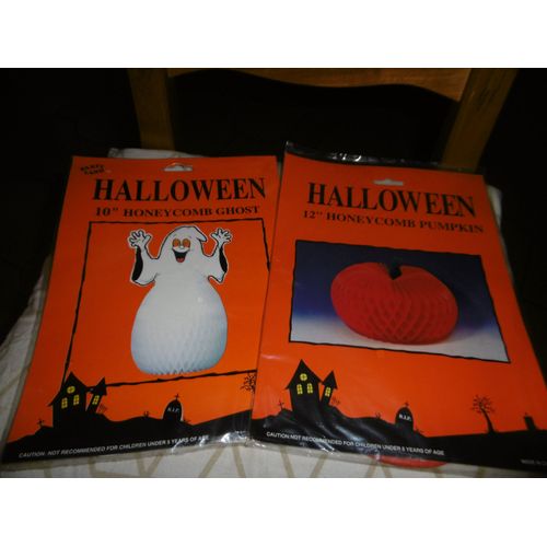 CITROUILLE ET FANTOME PAPIER ALVEOLE A SUSPENDRE HALLOWEEN
