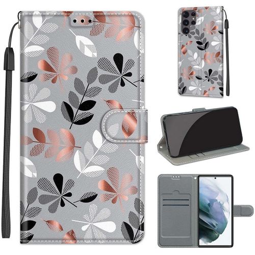 Saturcase Coque Pour Samsung Galaxy S22 Ultra, Beau Pu Cuir Magnétique Flip Portefeuille Support Porte-Carte Dragonne Protecteur Housse Étui Pour Samsung Galaxy S22 Ultra (Dy-17)