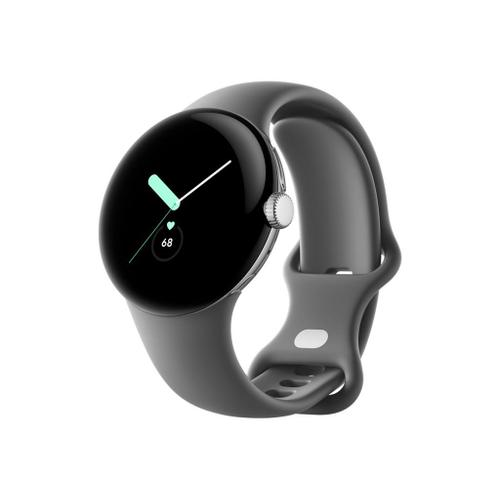 Google Pixel Watch - Argent Poli - Montre Intelligente Avec Bracelet - Fluoroélastomère - Charbon De Bois - Taille Du Bracelet : L - 32 Go - Wi-Fi, Nfc, Bluetooth - 36 G