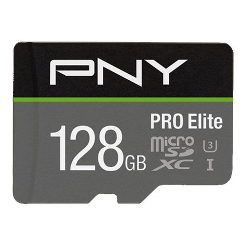 PNY PRO Elite - Carte mémoire flash (adaptateur microSDXC vers SD inclus(e)) - 128 Go - A1 / Video Class V30 / UHS-I U3 / Class10 - microSDXC UHS-I