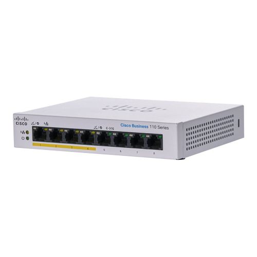 Cisco Business 110 Series 110-8PP-D - Commutateur - non géré - 4 x 10/100/1000 (PoE) + 4 x 10/100/1000 - Montable sur rack, de bureau, fixation murale - PoE (32 W) - Tension CC