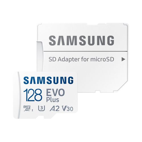 Samsung EVO Plus MB-MC128KA - Carte mémoire flash (adaptateur microSDXC vers SD inclus(e)) - 128 Go - A2 / Video Class V30 / UHS-I U3 / Class10 - microSDXC UHS-I - blanc
