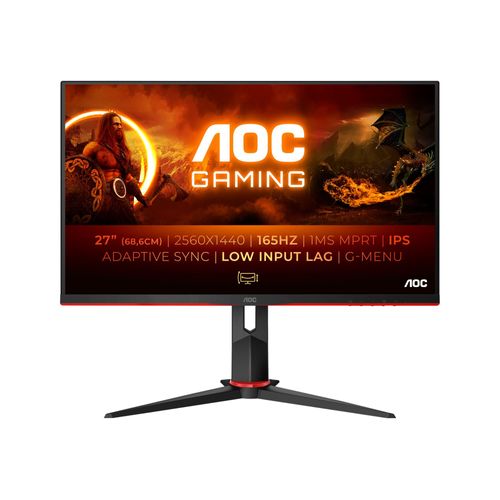 AOC Gaming Q27G2S - G2 Series - écran LED - jeux - 27" - 2560 x 1440 QHD @ 165 Hz - IPS - 350 cd/m² - 1000:1 - 1 ms - 2xHDMI, DisplayPort - avant noir mat, dos noir mat/rouge