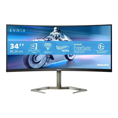 Philips Evnia 5000 34M1C5500VA - Écran LED - jeux - incurvé - 34" - 3440 x 1440 WQHD @ 165 Hz - VA - 300 cd/m² - 3000:1 - HDR10 - 1 ms - 2xHDMI, 2xDisplayPort - haut-parleurs - noir