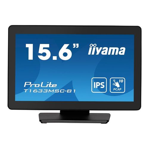 iiyama ProLite T1633MSC-B1 - Écran LED - 15.6" - écran tactile - 1920 x 1080 Full HD (1080p) @ 60 Hz - IPS - 450 cd/m² - 1000:1 - 5 ms - HDMI, DisplayPort - haut-parleurs - noir, finition matte