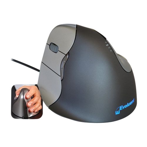 Evoluent VerticalMouse 4 Left - Souris verticale - ergonomique - pour gauchers - laser - 6 boutons - filaire - USB - gris, argent