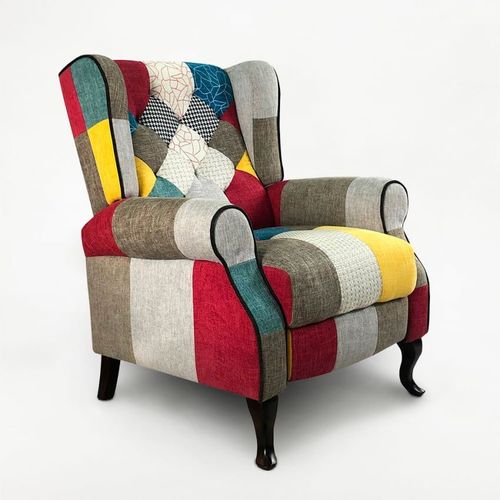 Fauteuil Relaxant En Tissus Scandinave Chaise Tv Patchwork Design Moderne Rembourré Dossier Inclinable Repose Pied Relax Salon Maison