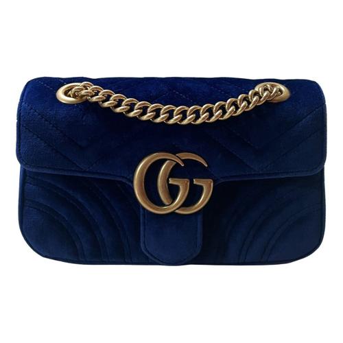 Gucci Sac bandoulière GG Marmont Flap en velours Bleu