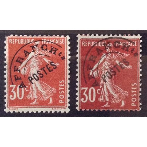 Préoblitéré Semeuse 30c Rouge (Impeccable N° 58) + Préoblitéré Semeuse 30c Rouge Sombre (Impeccable N° 61) Neufs** Luxe (= Sans Trace De Charnière) -Cote 362,50€ -France Année 1922 -Brn83 -N21283