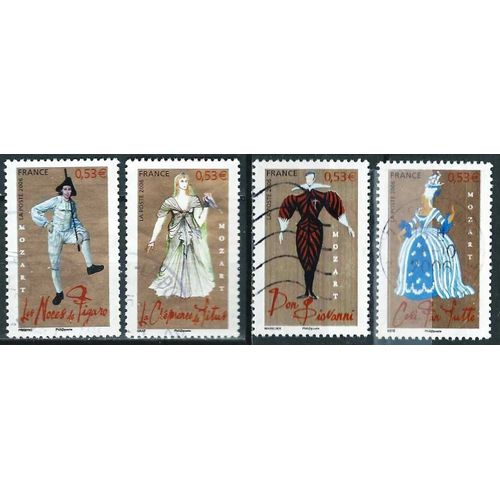 France 2006, Beaux Timbres "Les Opéras De Mozart", Yvert 3918 Les Noces De Figaro, 3919 Don Giovanni, 3920 Cosi Fan Tutte Et 3921 La Clémence De Titus, Oblitérés, Tbe.