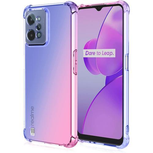 Madsss Coque Pour Realme C31 Étui Ultra Léger, Couverture Arrière Transparente Tpu Dégradée, Étui Minimaliste Airbag. Bleu/Rose