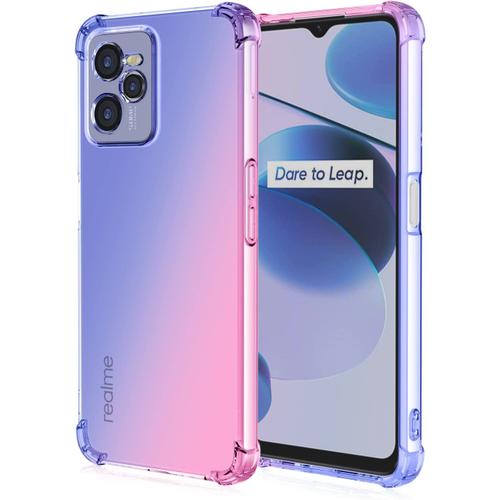 Madsss Coque Pour Realme C35 Étui Ultra Léger, Couverture Arrière Transparente Tpu Dégradée, Étui Minimaliste Airbag. Bleu/Rose