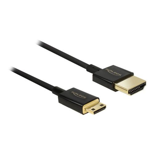 Delock Slim Premium - Câble HDMI avec Ethernet - 19 pin mini HDMI Type C mâle pour HDMI mâle - 1.5 m - triple blindage - noir - support 4K