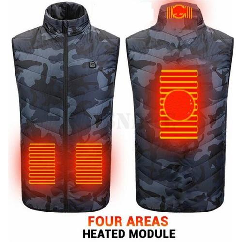 couleur M01-4 camouflage taille 4XL Gilet autochauffant à 9 positions alimenté par batterie, homme et femme,vêtements thermique, idéal pour l'hiver à recharge USB,