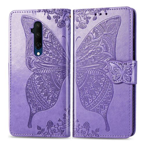 Oneplus 7t Pro Coque, Saturcase Papillon Fleurs Pu Cuir Magnétique Flip Portefeuille Support Porte-Carte Protecteur Housse Étui Avec Dragonne Pour Oneplus 7t Pro (Lavande)