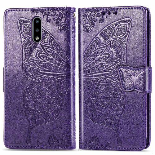 Nokia 2.3 Coque, Saturcase Papillon Fleurs Pu Cuir Magnétique Flip Portefeuille Support Porte-Carte Protecteur Housse Étui Avec Dragonne Pour Nokia 2.3 (Violet)