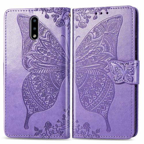 Nokia 2.3 Coque, Saturcase Papillon Fleurs Pu Cuir Magnétique Flip Portefeuille Support Porte-Carte Protecteur Housse Étui Avec Dragonne Pour Nokia 2.3 (Lavande)