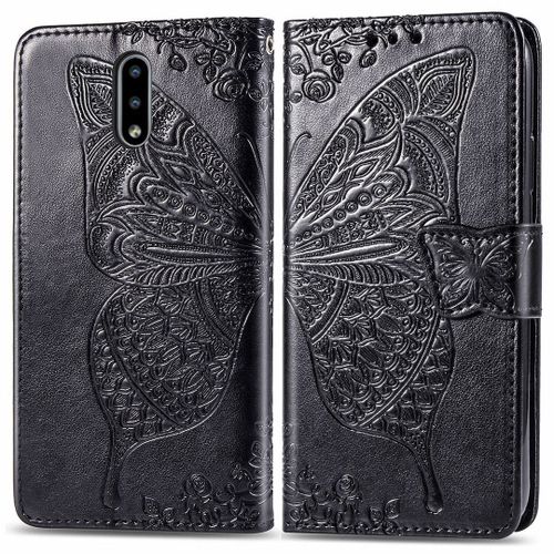 Nokia 2.3 Coque, Saturcase Papillon Fleurs Pu Cuir Magnétique Flip Portefeuille Support Porte-Carte Protecteur Housse Étui Avec Dragonne Pour Nokia 2.3 (Noir)