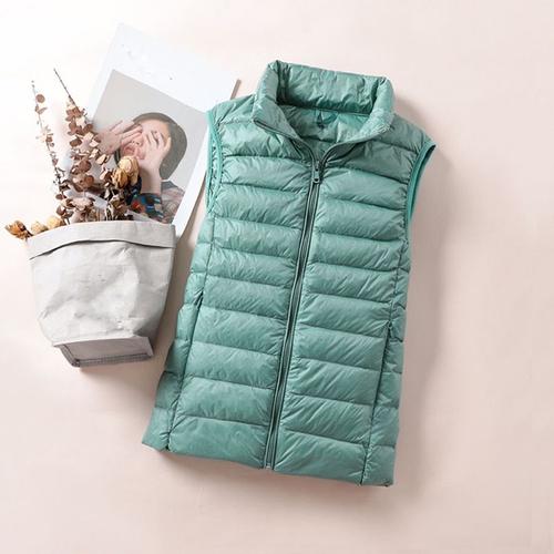 couleur bleu ciel taille M Veste en duvet de canard blanc pour femme, gilet Ultra léger, automne-hiver, col haut, sans manches, 90%