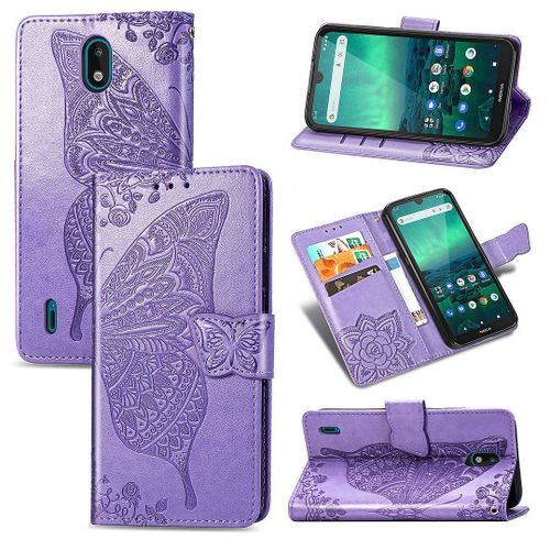 Nokia 1.3 Coque, Saturcase Papillon Fleurs Pu Cuir Magnétique Flip Portefeuille Support Porte-Carte Protecteur Housse Étui Avec Dragonne Pour Nokia 1.3 (Lavande)