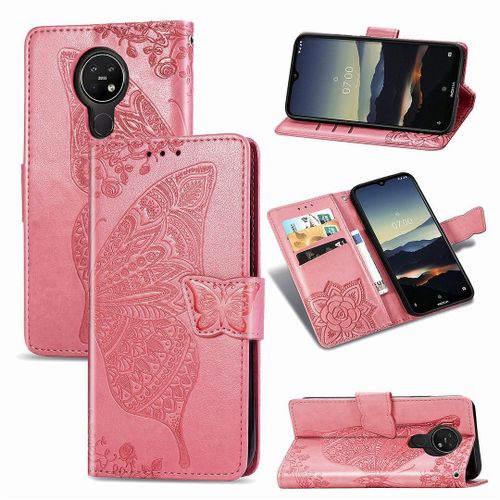 Nokia 3.4 Coque, Saturcase Papillon Fleurs Pu Cuir Magnétique Flip Portefeuille Support Porte-Carte Protecteur Housse Étui Avec Dragonne Pour Nokia 3.4 (Pink)