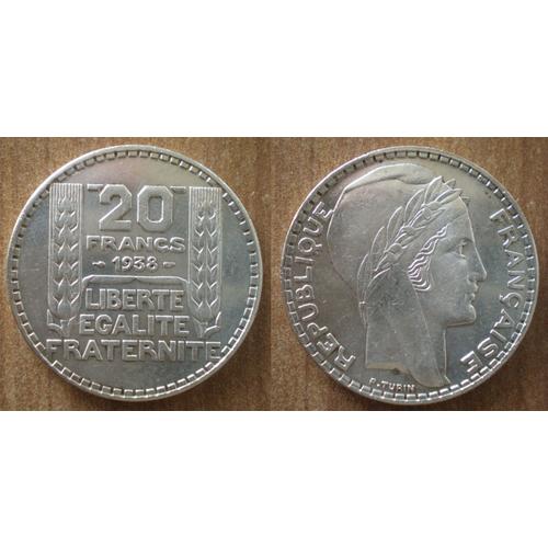 France 20 Francs 1938 Turin Piece Argent
