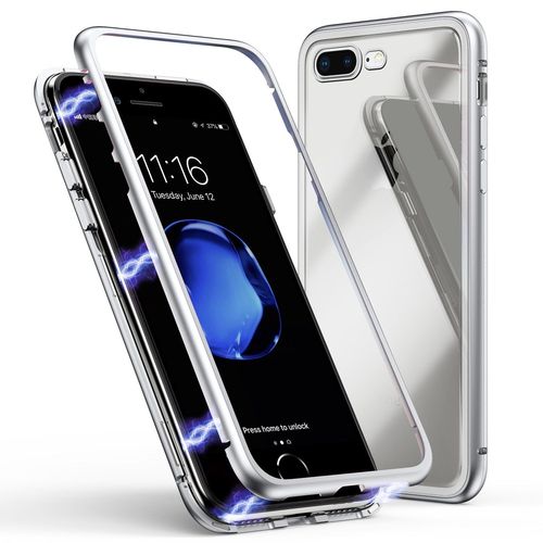 Coque Pour Iphone 7 / Iphone 8 - Coque Magnetique Argent Housse Etui 360 Integral Full Protection Metal Film Vitre Ecran Ultra Resistant [Phonillico]