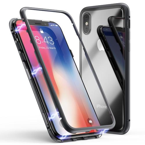 Coque Pour Iphone Xr - Coque Magnetique Noir + Verre Trempe - Housse Etui 360 Integral Full Protection Metal Film Vitre Ecran Ultra Resistant [Phonillico]