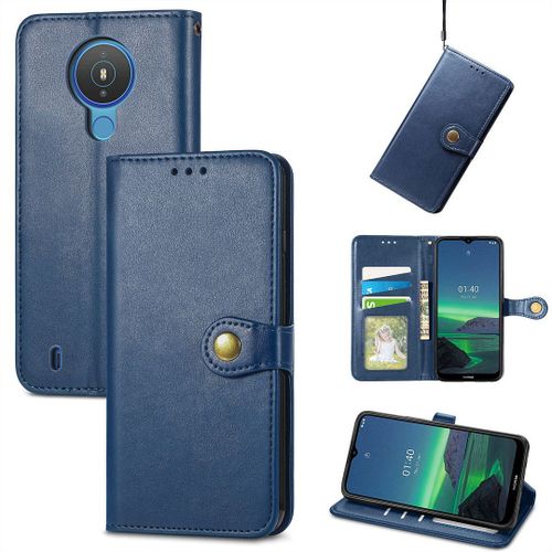 Saturcase Coque Pour Nokia 1.4, Premium Pu Cuir Flip Fermoir Magnétique Rond Portefeuille Support Protecteur Housse Étui Avec Dragonne Pour Nokia 1.4 (Bleu)