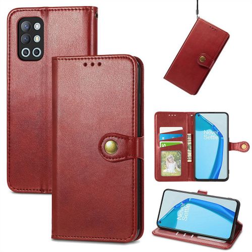Saturcase Coque Pour Oneplus 9r, Premium Pu Cuir Flip Fermoir Magnétique Rond Portefeuille Support Protecteur Housse Étui Avec Dragonne Pour Oneplus 9r (Rouge)