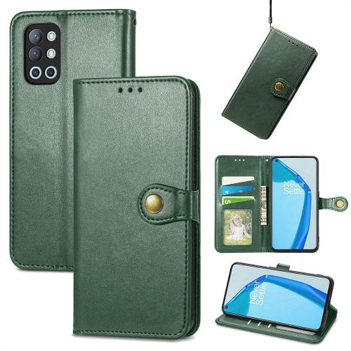 Saturcase Coque Pour Oneplus 9r, Premium Pu Cuir Flip Fermoir Magnétique Rond Portefeuille Support Protecteur Housse Étui Avec Dragonne Pour Oneplus 9r (Vert)