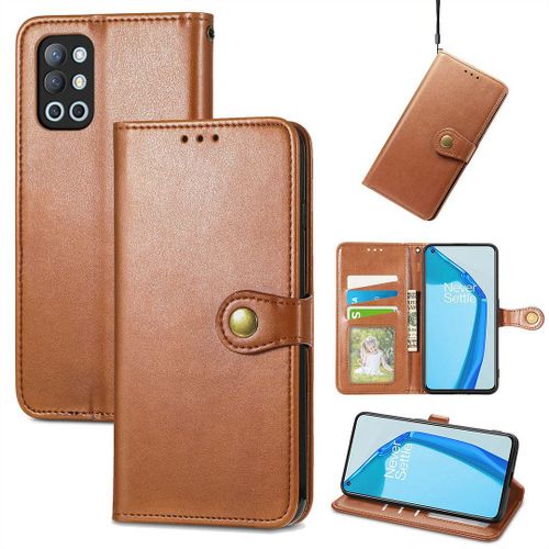 Saturcase Coque Pour Oneplus 9r, Premium Pu Cuir Flip Fermoir Magnétique Rond Portefeuille Support Protecteur Housse Étui Avec Dragonne Pour Oneplus 9r (Marron)