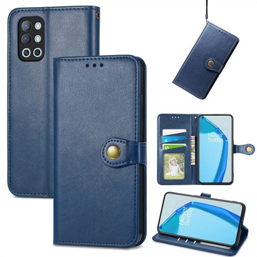 Saturcase Coque Pour Oneplus 9r, Premium Pu Cuir Flip Fermoir Magnétique Rond Portefeuille Support Protecteur Housse Étui Avec Dragonne Pour Oneplus 9r (Bleu)